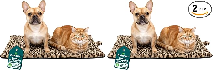 Furhaven ThermaNAP Self-Warming Cat Bed for Indoor Cats & Small Dogs, Washable & Reflects Body Heat - Quilted Faux Fur Reflective Bed Mat - Leopard, Small (Pack of 2)