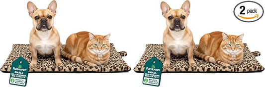 Furhaven ThermaNAP Self-Warming Cat Bed for Indoor Cats & Small Dogs, Washable & Reflects Body Heat - Quilted Faux Fur Reflective Bed Mat - Leopard, Small (Pack of 2)