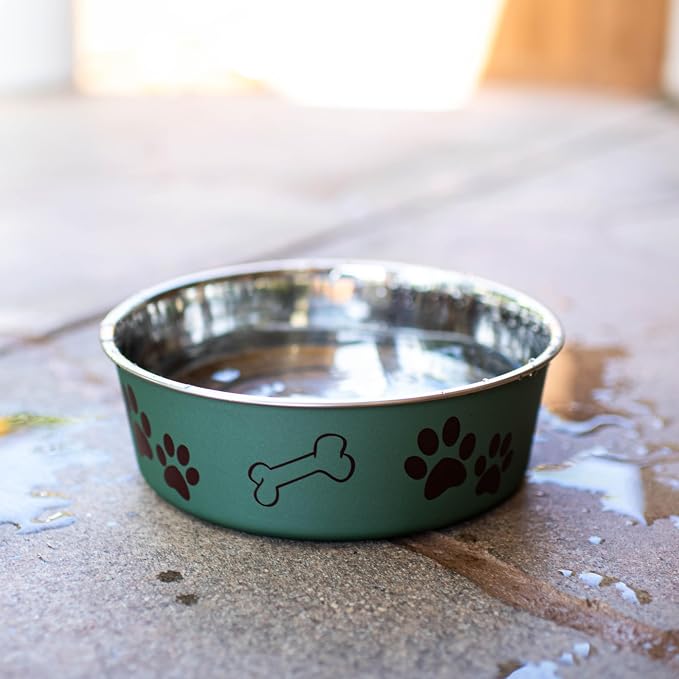 Loving Pets Bella Dog Bowls- Stainless Steel Dog & Cat Bowls - Spill Proof Dog Food Bowl, Cat Bowl, Puppy Essentials & Pet Supplies Great for Home & Travel (Medium 20-35 lbs, Artichoke)