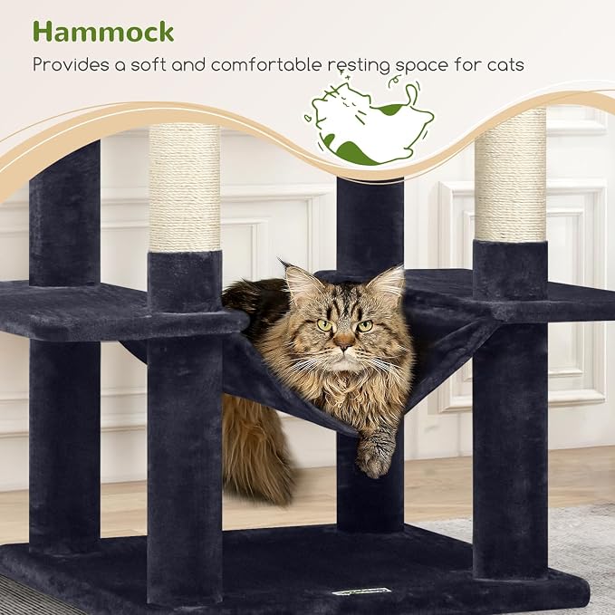 Globlazer Extra Tall Cat Tree Tower for Indoor Cats, 76in, F76, Dark Grey | Multi-Level Cat Furniture with Cozy Condos,Hammock and Perches for Large Adult Cats, Perfect for Climbing, Scratching