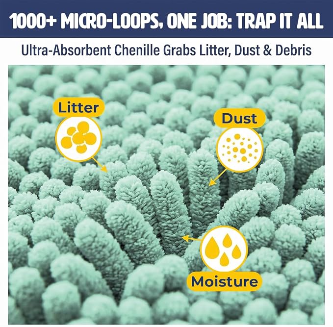 Muddy Mat® | XL Cat Litter Mat 48"x60", Litter Trapping Mat, Super Absorbent Scatter Control, Soft on Paws, Slip Resistant Washable Litter Mat, Traps Litter, Protects Floors, Seafoam Green
