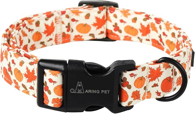 ARING PET Fall Dog Collars, Cute Autumn Pumpkin Maple Leaves Pet Collar with Quick Release Buckle for Small Medium Large Girl Boy Dogs-L