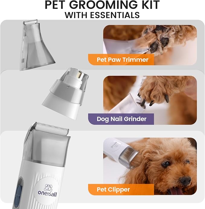 oneisall Dog Grooming Vacuum with Clipper & Nail Grinder&Trimmer | 7 Pet Grooming Tools, Deshedding Brush, Removes Shedding Hair, Pet Home Cleaning,1.5L Dust Cup, Purple Available
