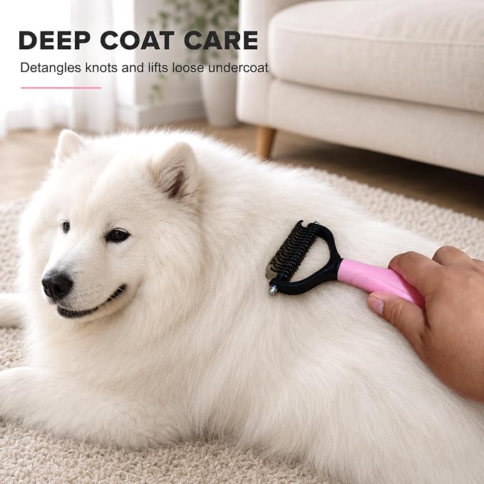 4PCS Pet Grooming Tool Kit with Double-Sided Undercoat Rake for Dogs, Pet Hair Removal Glove for Dog, 2 Reusable Silicone Pet Hair Removers for Laundry, Furniture, Clothes, Couch,Deshed Brush for Cats