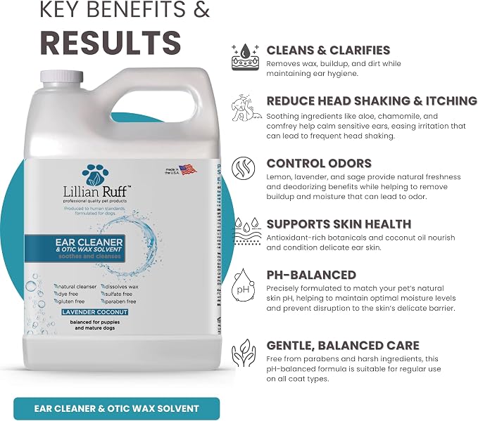 Ear Cleaner & Otic Rinse for Sensitive Ears: Alcohol Free Dog Ear Wash with Alo+H6+F6:K28F6:N29