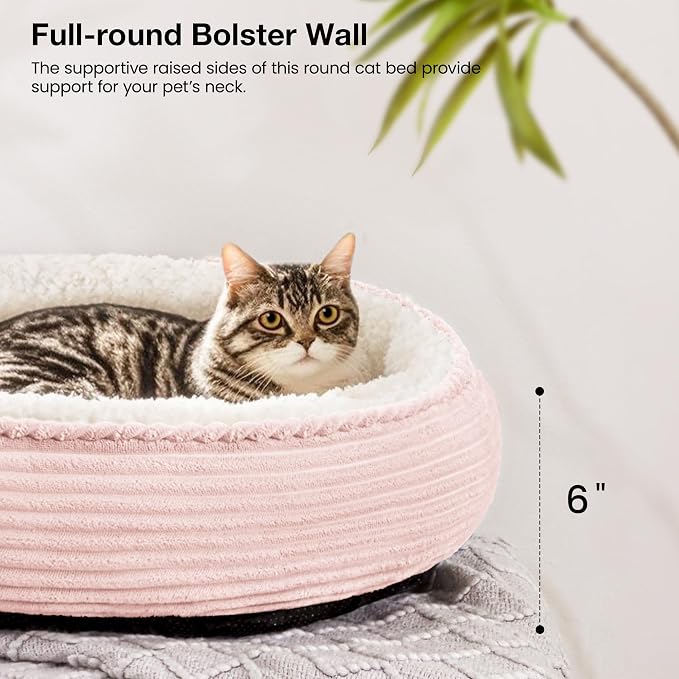 Love's cabin Round Donut Cat and Dog Cushion Bed, 20in Pet Bed for Cats or Small Dogs, Anti-Slip & Water-Resistant Bottom, Super Soft Durable Fabric Pet beds, Washable Luxury Cat Dog Bed Pink Stripe