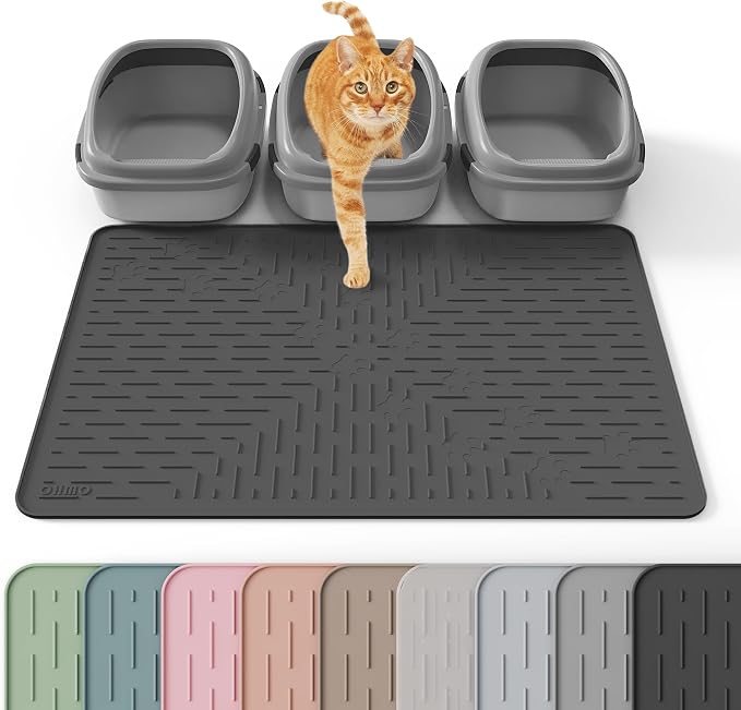 OHMO XXL Cat Litter Mat, 37.5x25.2 Black, Premium Silicone Rubber, Waterproof & BPA-Free, Traps Litter, Easy to Clean, Keeps Floors Tidy