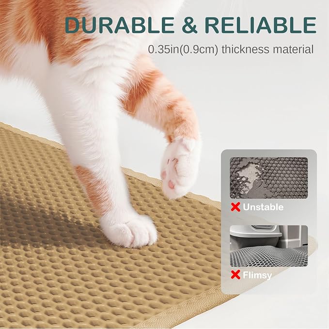 Cat Litter Trapping Mat, Double Layer Waterproof Proof Litter Box mat, Non-Slip Design, Easy to Clean, Beige Cat Box Mat 29.9'' x 24''Inch