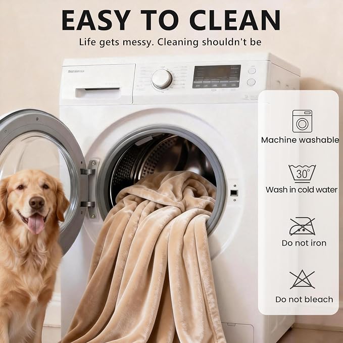 gogobunny Waterproof Reversible Flannel Blanket for Dogs and Cats, Double-Sided Furniture Protector Throw for Sofa, Couch, Bed Against Spills & Pet Fur (60" x 80", Beige/Cream)