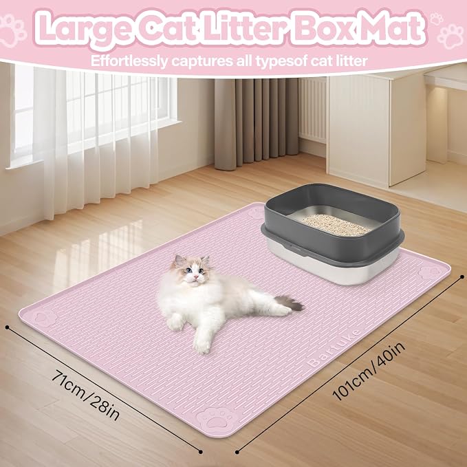 Silicone Cat Litter Mat for Litter Box 40”x28” Large Cat Mat, Pink | Waterproof, Non-Slip, Leak-Proof Rug Mat with Lip, Easy to Clean, Extra Large Litter Catcher Mat for Floor