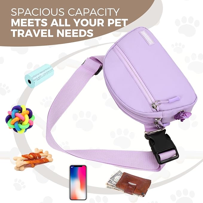 Dog Treat Pouch Pet Training Walking Fanny Pack with Built-in Poop Bag Dispenser & Waste Bag Holder | Stylish Puppy Training Essentials Supplies | Free Dog Clicker (Lavender)