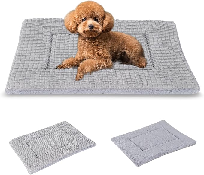 BVAGSS Dog Bed Mat,Reversible Crate Pad, Memory Foam Beds, Soft Warm Pet Cushion for Small Medium Dogs, Washable Pet Sleeping Mattress Kennel Bed Pad XH079 (24''x18''x1.6'',Grey)