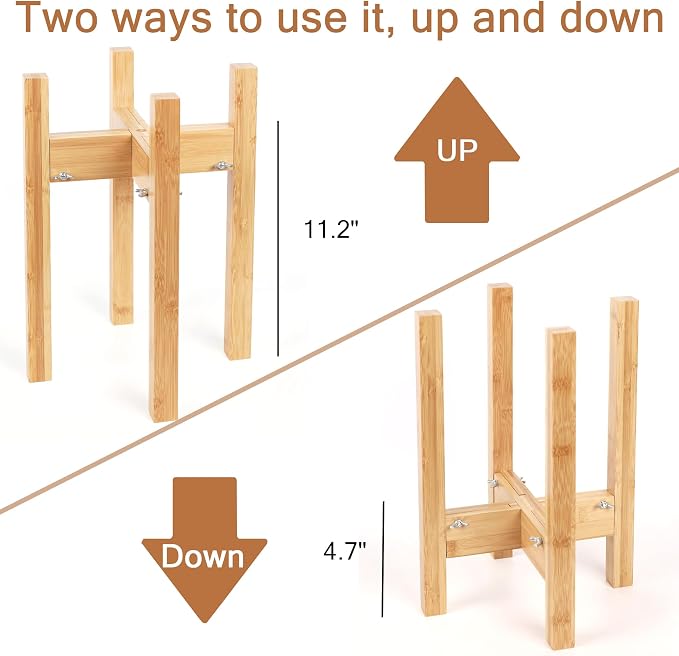 Elevated Dog Bowl Stand Adjustable Dog Food Holder 14”H Large Bamboo | 14” Elevated Dog Bowl Stand, Large Dogs, Adjustable, Fits 8”-11” Bowls, Single Bowl Holder, Natural Bamboo, Classic
