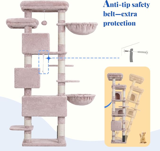 Hey-brother Cat Tree, Multi-Level Tower with 3 Condo, Hairbrush, MPJ035-MMU