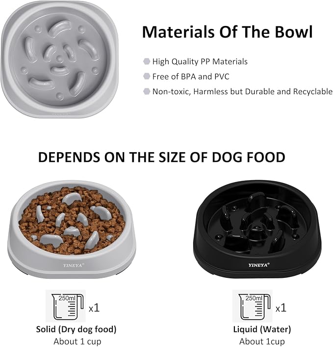 YINEYA 2PCS Anti-Choking Slow Feeder Dog Bowls Small Size Dog, Slow Feeder Cat Bowl, Supplies and Puzzle for Pet