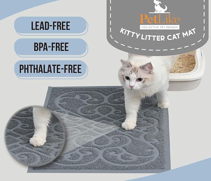 PetLike Cat Litter Box Mat, Thick Kitty Litter Trapping Mat, Durable,Waterproof &Washable with Non-Slip Backing, Soft on Kitty Paws and Easy to Clean, BPA Free