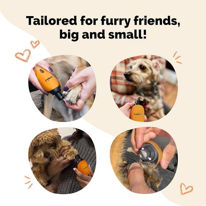 Pet Nail Grinder for Dogs and Cats - Super Quiet and Low Vibration Electric Dog Nail Grinder with 2 LED Lights - USB Rechargeable and Cordless - 2 Speeds - Small to Large Pets - Orange