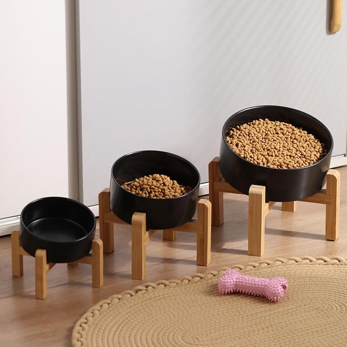 Petygooing Black Raised/Elevated 15°Slanted Ceramic Dog Bowl for Small Breeds,Tilted Anti Slip Pet Feeding Bowl,Food Water Dish with Stand for Cats and Small Dogs Puppy 13.5 OZ (5.1In /1.7 Cups)