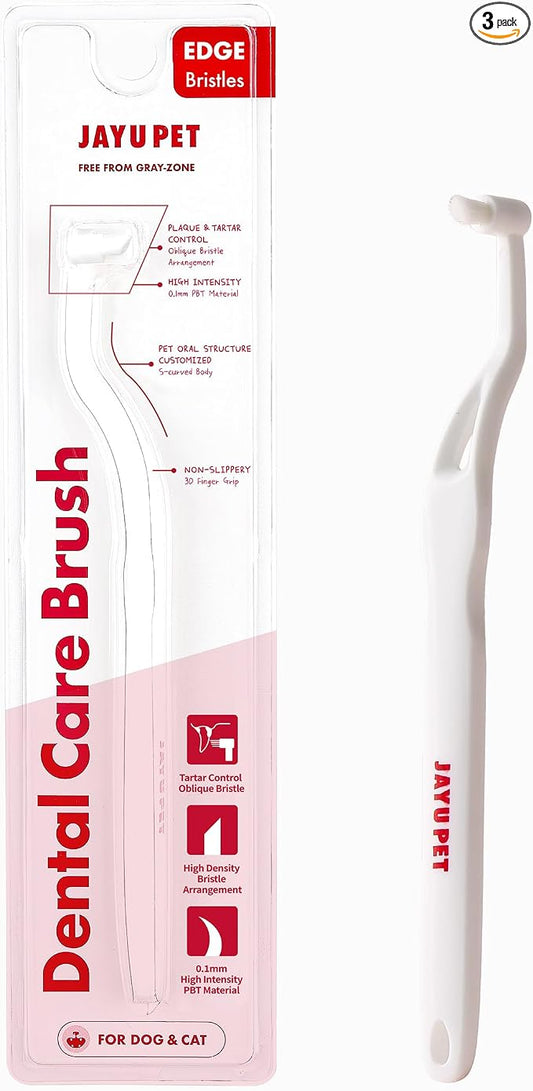 JAYU PET Dental Care Brush (Edge Bristles) 3ea - Micro Round Head Dog Toothbrush, Cat Toothbrush, Dental Care, Perfect for Kitten & Small Breed with End-tuft Diagonal-Shaped Bristle & Easy Grip Handle