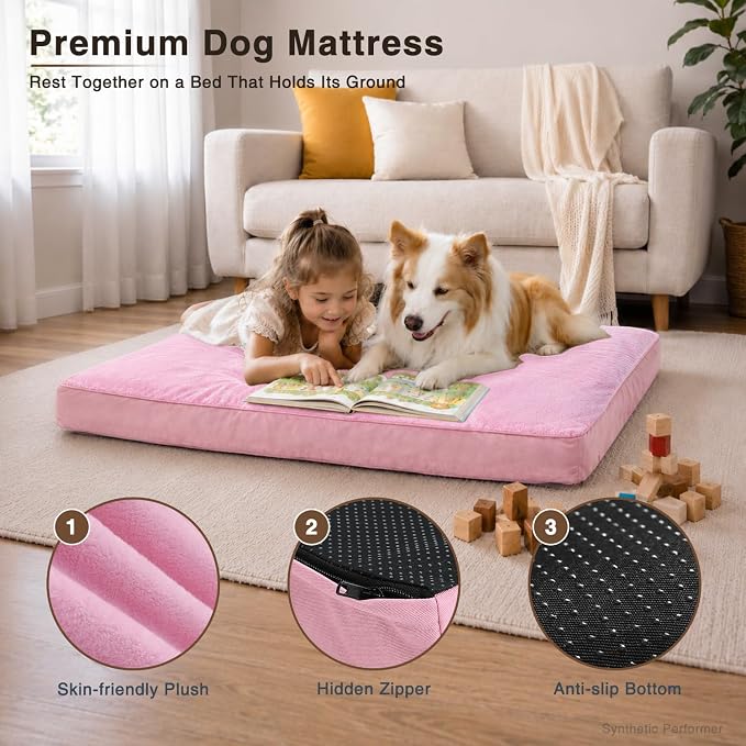 NUPIDA Waterproof Medium Dog Bed for Crate with Washable Cover, 29x18, Pink | TPU Waterproof Layer, Easy Clean Cover, Soft Plush Surface, Durable Oxford fabric, Non-Slip Bottom, For Medium Breeds ≤30lbs