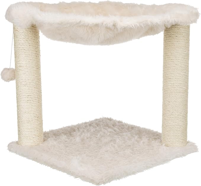 TRIXIE Baza XXL Cat Scratching Posts, Indoor Cat Furniture with Plush Hammock, Jute Scratcher Posts and Dangling Toy Ball, 18.1" L x 18.1" W x 19.7" H, Cream