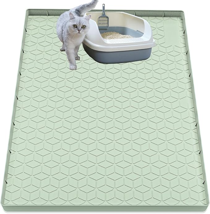 Cat Litter Mat, Silicone Large Cat Mat for Litter Box - 40x28 in, Waterproof & Non-Slip, Durable & Easy Clean, Green