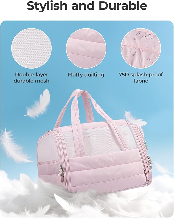BAGSMART Cat Carrier: Soft-Sided Pet Carrier for Small Medium Cats Dogs Puppy Quilted Collapsible Puffy Travel Bag Up to 20 Lbs Baby Blue