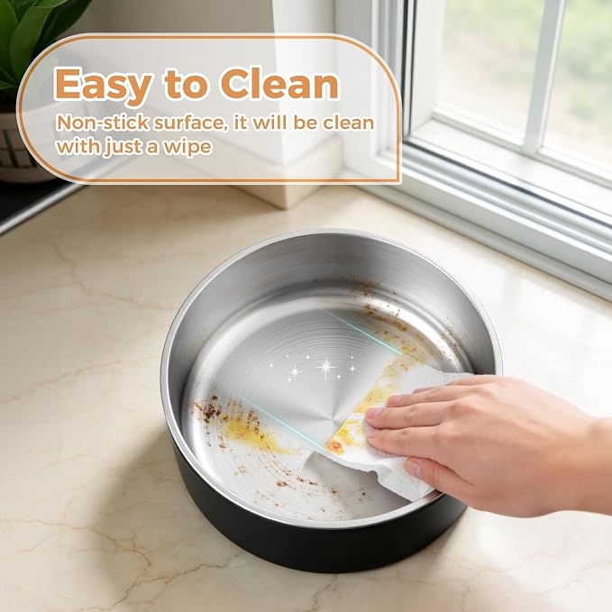 WENBOKMIN Dog Bowl, Stainless Steel Dog Food and Water Bowl with Non Slip Quiet Bottom, Easy to Clean, Dishwasher Safe, 64oz, Black