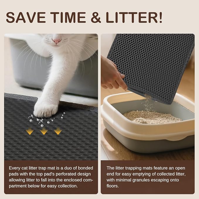 Grey Litter Mat, 47.2x27.6 Inches Double Layer Honeycomb Litter Box Mat, Waterproof Urine Proof Larger Cat Box Mat