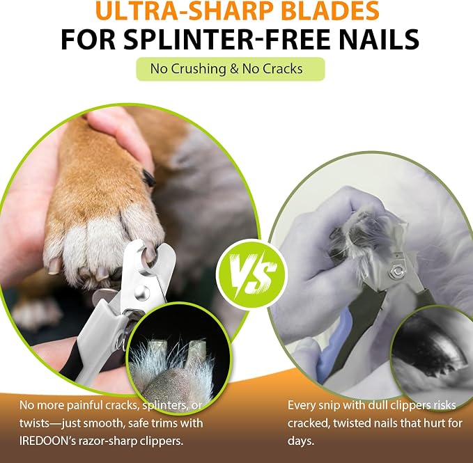 IREDOON Dog Nail Clippers and Trimmer, Ultra-Sharp Pet Nail Clippers with Nail File for Grooming - Dog Claw Care for Small & Large Dog