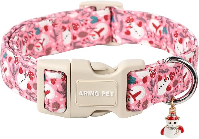 ARING PET Christmas Dog Collar-Cute Winter Pink Snowman Adjustable Xmas Pet Collars Puppy Collar with Quick Release Buckle for Girl&Boy Dogs-L