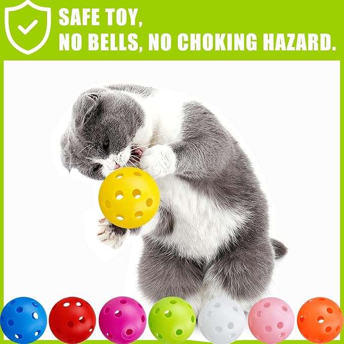 12Pcs Cat Ball Toy, Low Noise No Bells Holey Plastic Cat Balls, Funny Interactive Cats Toys for Indoor Cats, Firm Toy Balls for Kitten Puppy Ferret Bird (1.65")