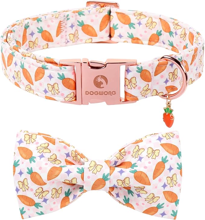 DOGWONG Easer Dog Collar with Bow,Pink Easter Dog Collar, Adjustable Durable Soft Carrot Easter Dog Collars for Male Female Puppy,XS