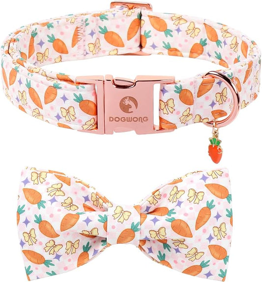 DOGWONG Easer Dog Collar with Bow,Pink Easter Dog Collar, Adjustable Durable Soft Carrot Easter Dog Collars for Male Female Puppy,XS