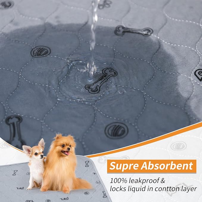 Washable Pee Pads for Dogs, 4 Pack Absorbent Puppy Training Pads 34x36 | Reusable, Non-Slip, Waterproof, Bone Print, Whelping Pads for Pet Training, Playpen, Crate, Potty Training, Housebreaking