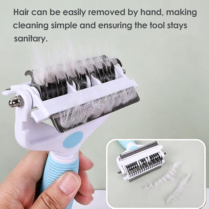 3-IN-1 Pet Grooming Brush, Undercoat Rake, Dematting Comb & Deshedding Tool | Blue Shedding Control Tool for Long Haired Dogs and Cats, Tangles & Loose Fur, Reduces Shedding & Prevents Hair Mess Removal