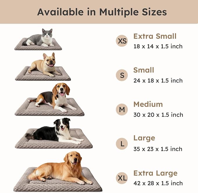 Dog Bed Mat, Dual-Sided Dog Crate Bed Mat - Ultra Soft & Machine Washable Kennel Pad for Large Dogs, All-Season Comfort Pet Bed for Crates, Travel, and Home, Light Brown, 35 x 23 Inch