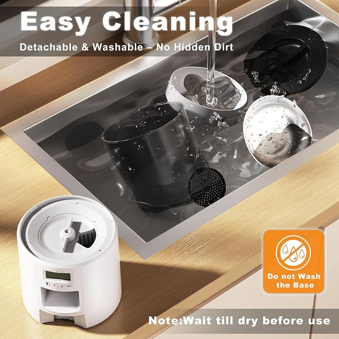 Automated Cat Feeder,Clear 4.2L Dry Food Dispenser with Single Bowl,Programmable Timed Pet Feeder for Up to 6 Daily Meals,10-Second Voice Message & Dual Power Backup (White, 4.2L Press Version)