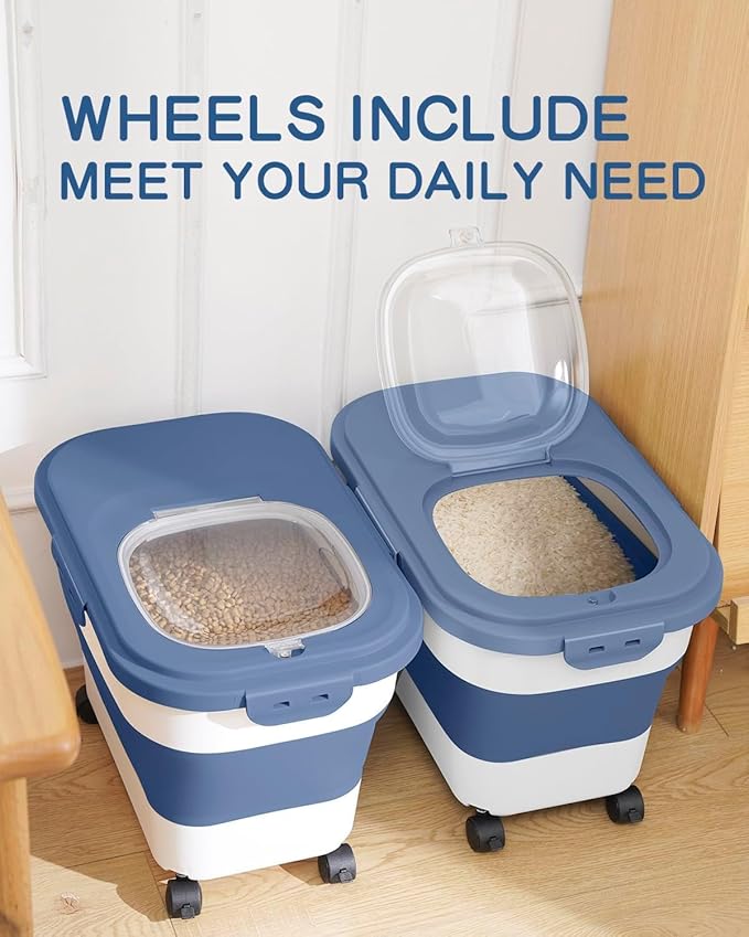 20-23 Lbs Dog Food Storage Container,Collapsible Dog Food Container | Pet Food Storage Containers with Attachable Casters and Scoop,Small Container,Keep Dry Food Fresh,Easy to Move with Wheels