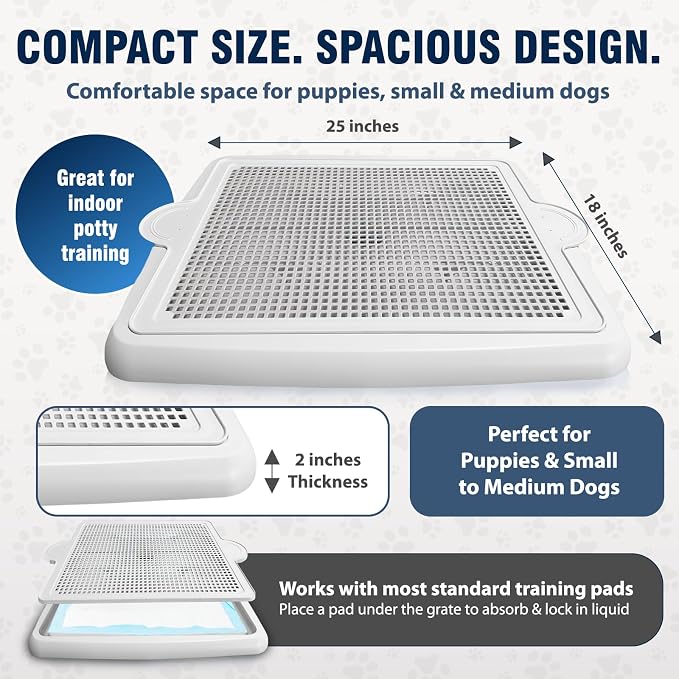 Dog Potty Tray with Raised Mesh – No More Wet Paws or Mess – Leak Proof Pee Pad Holder for Indoor Puppy Training – Easy Clean, Anti-Slip – Alpha Dog Series (22” x 17”)