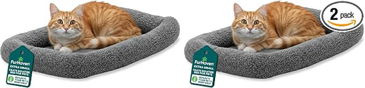 Furhaven Dog Bed for Extra Small Dogs & Indoor Cats, 100% Washable, Sized to Fit Crates - Sherpa Fleece Bolster Crate Pad - Gray, Extra Small (Pack of 2)