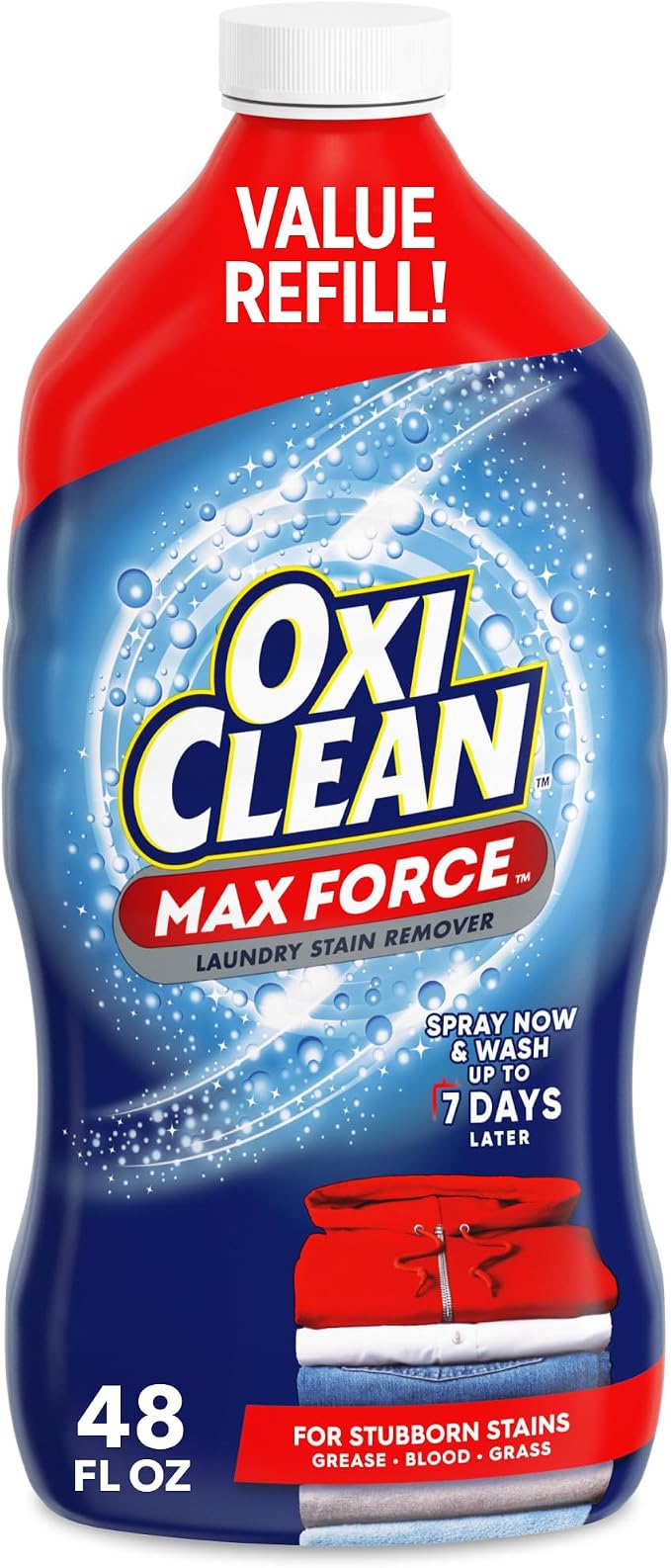 OxiClean Max Force Laundry Stain Remover Spray Refill, 48 fl oz | Spray Now Wash Later, Baby & Kids Stain Remover, Food & Grease Stains, Enzymatic Stain Remover, Color-Safe, Bleach-Free