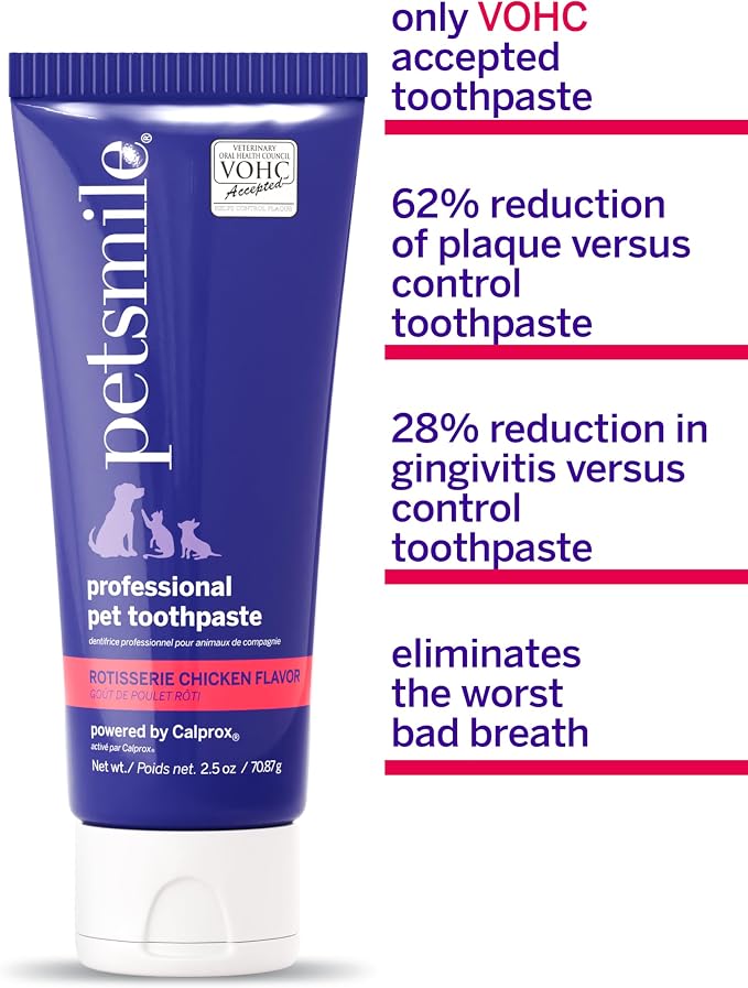 Petsmile Professional Pet Toothpaste for Cats & Dogs - VOHC Accepted Toothpaste - Clinically Proven to Control Plaque & Tartar Calprox Formula (Rotisserie Chicken, 2.5 Oz)