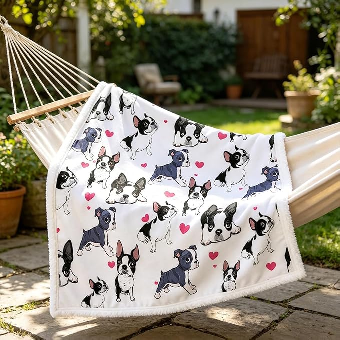 BlessLiving 60x80 Sherpa Fleece Throw Blanket, Boston Terrier | sherpa fleece. boston terrier print; for couch, bed, or sofa.