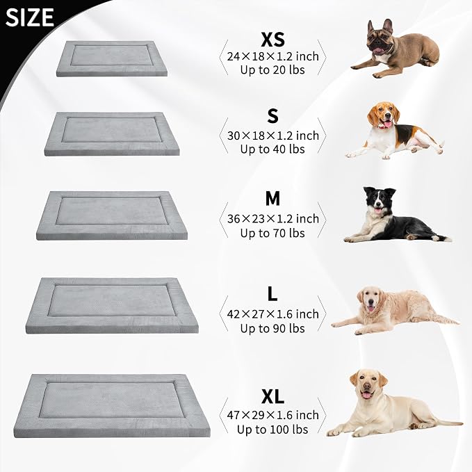 Dog Bed for Crate, Small Dog Crate Beds, Washable Pet Bed Mat Kennel Pad | 24" Pet Beds Mat W/ Soft Wavy Plush Comfortable Anti-Slip Sleeping Mattress for Dogs & Cats,Grey