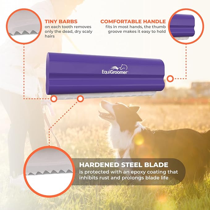 EquiGroomer 5-Inch Undercoat Deshedding Brush for Dogs & Cats, Purple | Best for dogs up to 100 lbs and cats of any size, short or long hair, stainless blade, no cutting or pulling