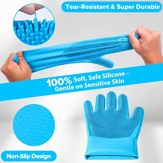 6PCS Grooming & Bath Supplies for Dogs, Cats | Dog Washing Gloves | Dog Bath Brush | Dog Shower Brush | Pet Grooming Gloves | Dog Grooming kit | Pet Supplies for Showerhead & Sprayer (Light Blue)