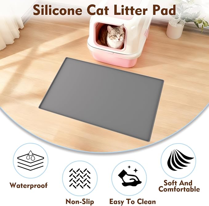 Cat Litter Mat 24" x 16",Soft Silicone Material, Easy Clean Waterproof No Slip Litter Tray Mat, Durable Cat Mat For Indoor,Garden