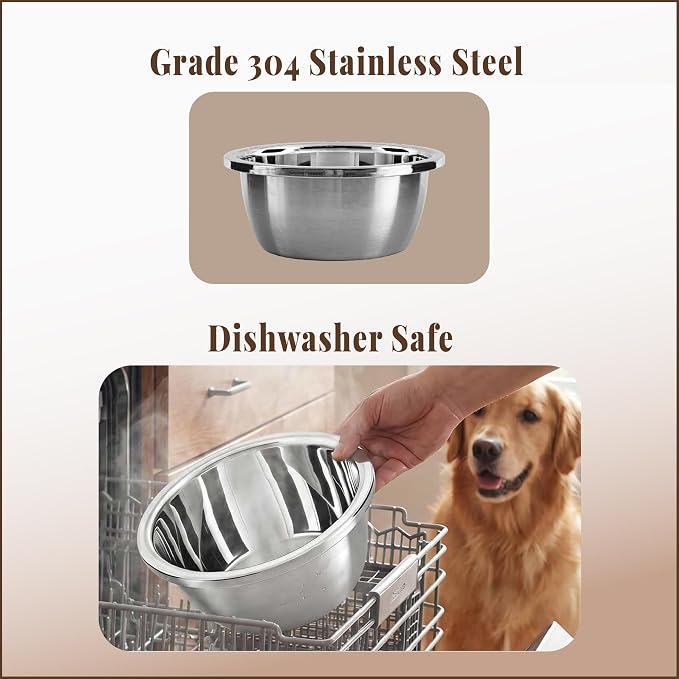 Dog Bowl, Stainless Steel for Large Breeds, 9.5 x 3.9 Inch, 74-oz Capacity | Stainless SUS 304, Thick, Broad Rim for Handling - Fits ZPirates Raised Bamboo Dog Feeder
