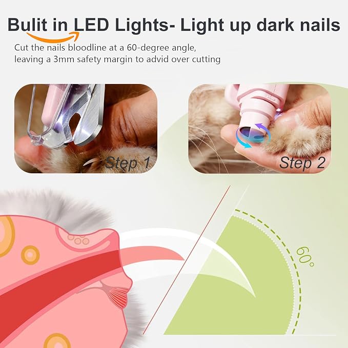 2-in-1 Dog Nail Grinder & Dog Nail Clipper for Sensitive Pets | Whisper-Quiet Claw Trimmer, with 2 LED Light & Safety Lock, Nail Clipping Collector Box, Painless Paws Grooming & Smoothing